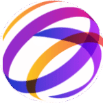 Colorful abstract icon featuring swirling shapes in purple, orange, and yellow tones, representing a modern design aesthetic.